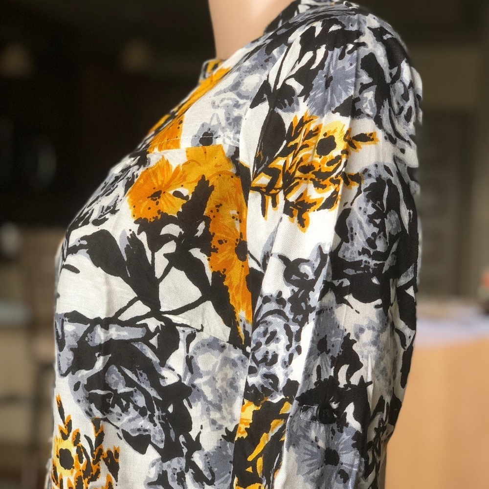Bohemian Indian Floral Print Long Tunic Blouse - Picture 3 of 8